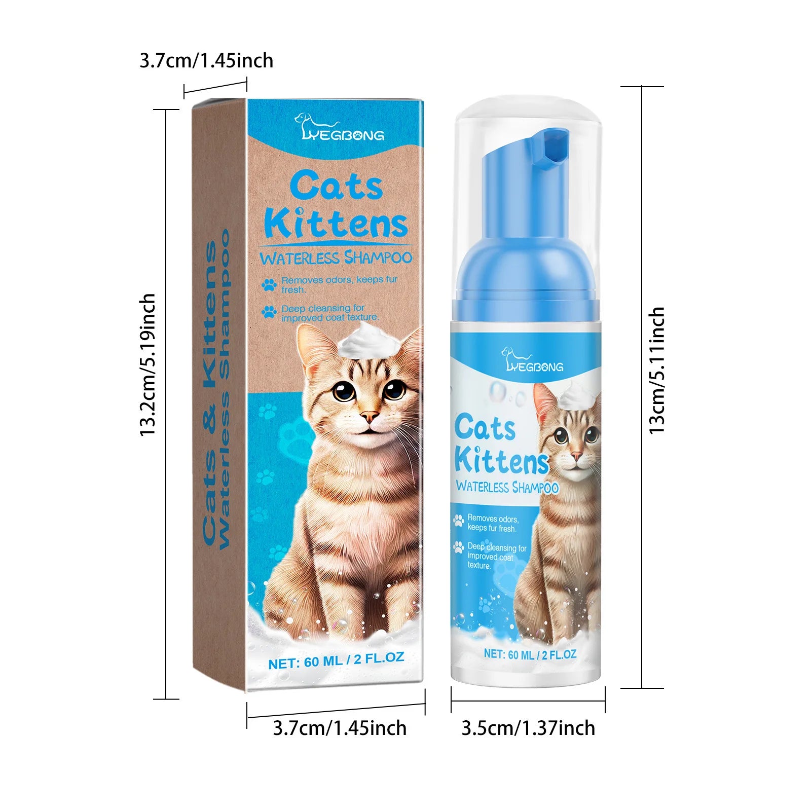 Yegbong 60ml Cat Cleaning Mousse Remove Dirt Oil Moisturizing Nourishing Fur Pet Kitten Shampoo Smooth Cat Freshing Bath Cleaner