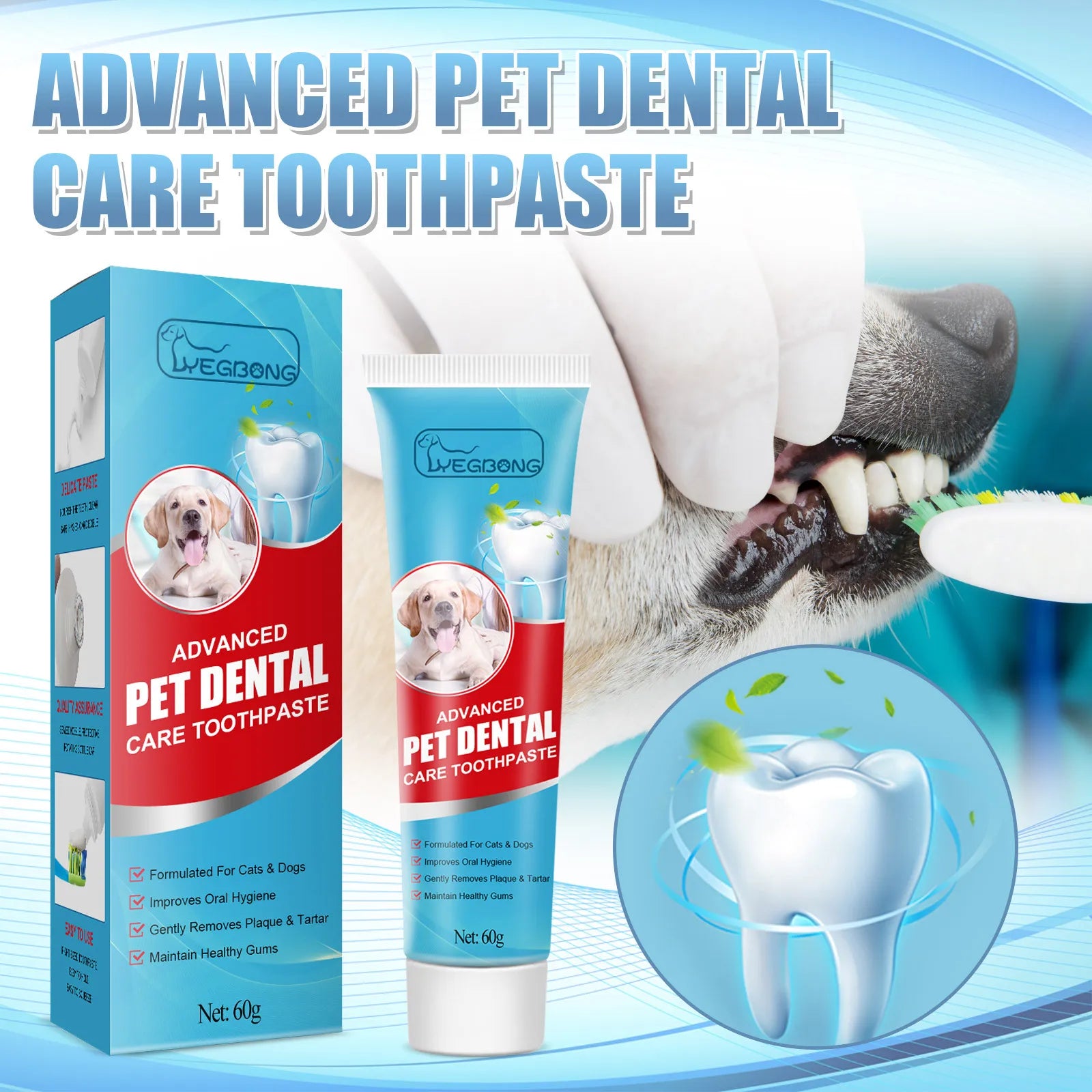 Yegbong 60g Pet Toothpaste Puppy Fresh Mouth Deodorant Tartar Clean Tooth Whitening Fresh Breath Oral Cleanse Dog Cat Toothpaste