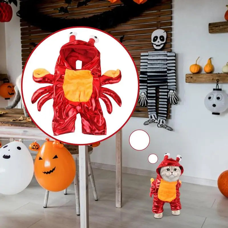 Crab Costume For Dog Dog Cat Halloween Crab Costume Pet Clothes Warm Outfits Clothes Puppy Red Hoodie For Halloween Party