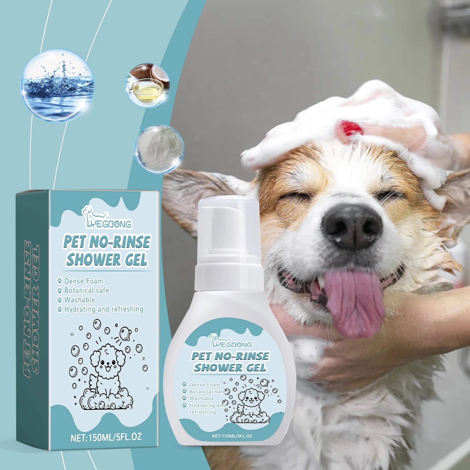 YEGBONG Dog and Cat Licking Safe Dry Shampoo, Foam Dog Bath Cleaning Tool, Suitable for Cats and Dogs Sensitive Skin 150ml