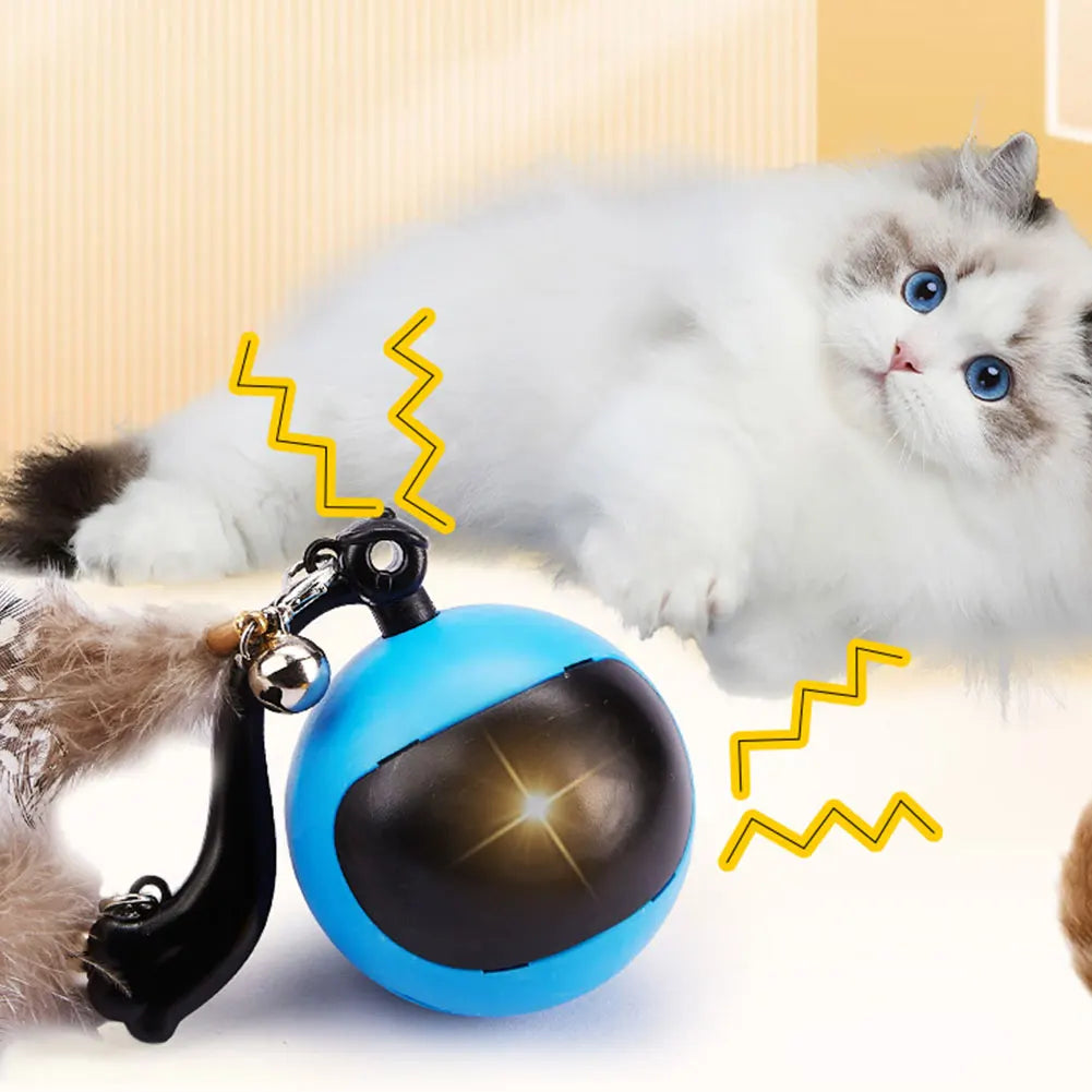 Cat Interactive Ball with Feather Tails And Sound Automatic Rolling Ball Interactive Cat Toy Ball for Cats and Kittens