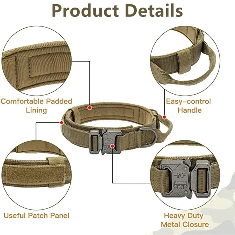 Durable Tactical Dog Collar and Leash Adjustable Military Pet Collar Leash Medium Large Dog German Shepherd Training Accessories