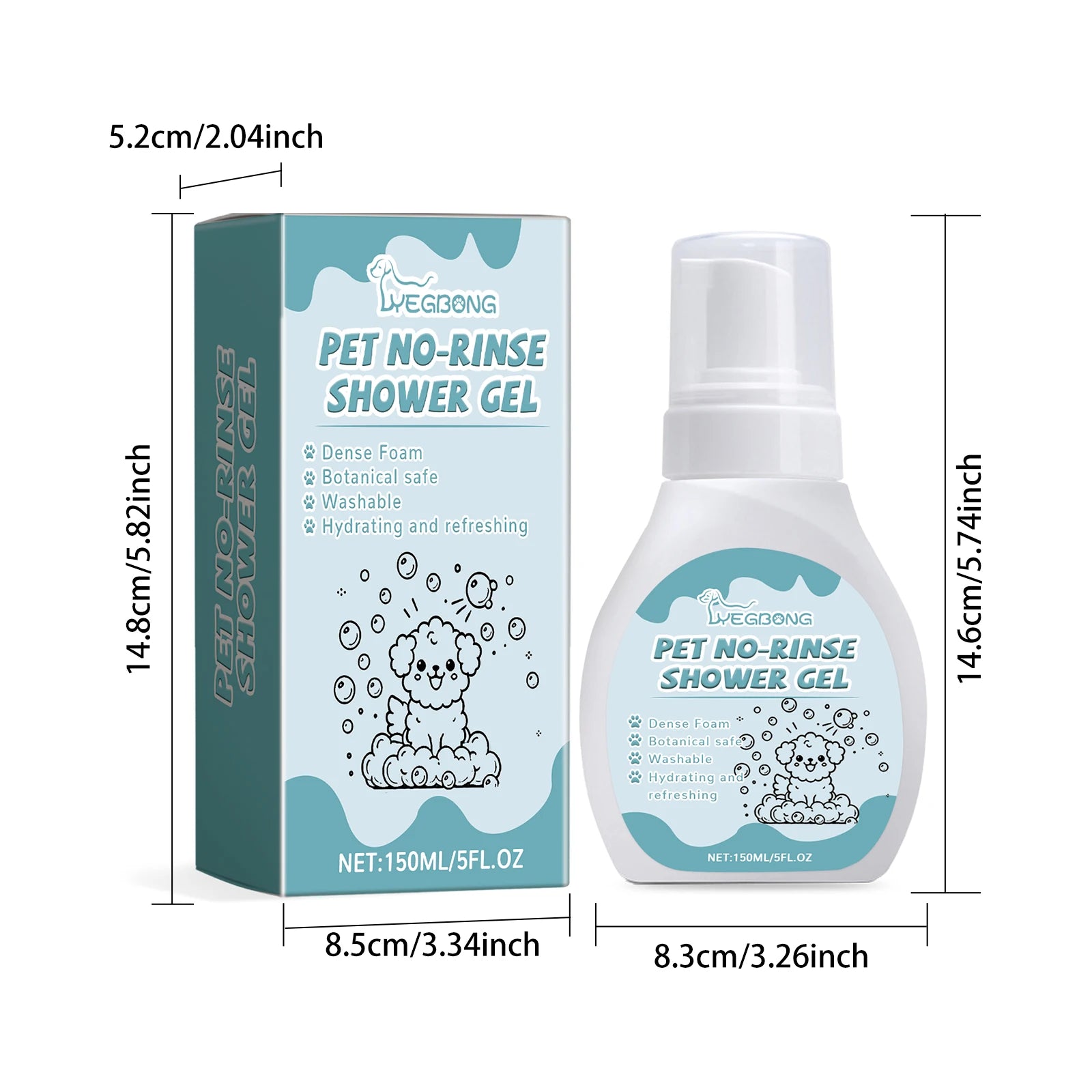 YEGBONG Dog and Cat Licking Safe Dry Shampoo, Foam Dog Bath Cleaning Tool, Suitable for Cats and Dogs Sensitive Skin 150ml