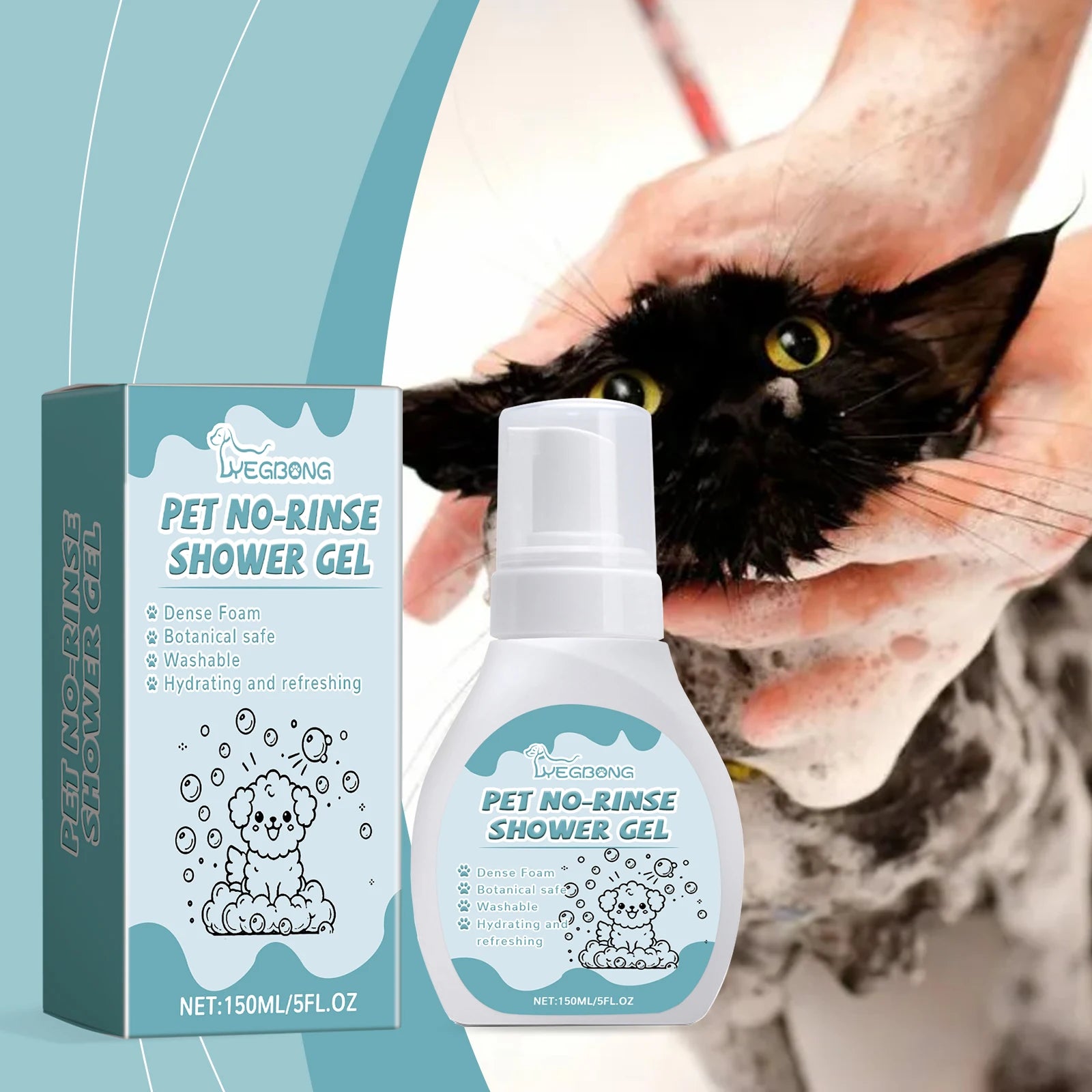 YEGBONG Dog and Cat Licking Safe Dry Shampoo, Foam Dog Bath Cleaning Tool, Suitable for Cats and Dogs Sensitive Skin 150ml