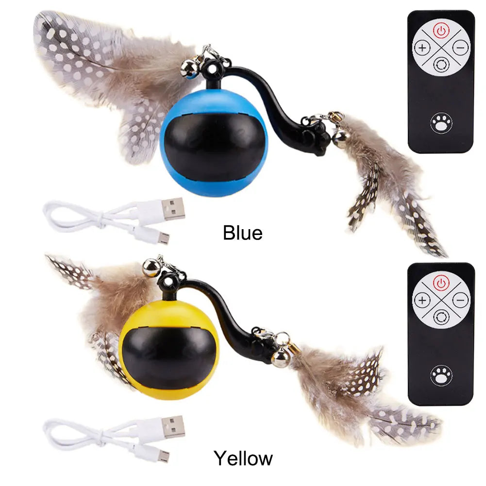 Cat Interactive Ball with Feather Tails And Sound Automatic Rolling Ball Interactive Cat Toy Ball for Cats and Kittens