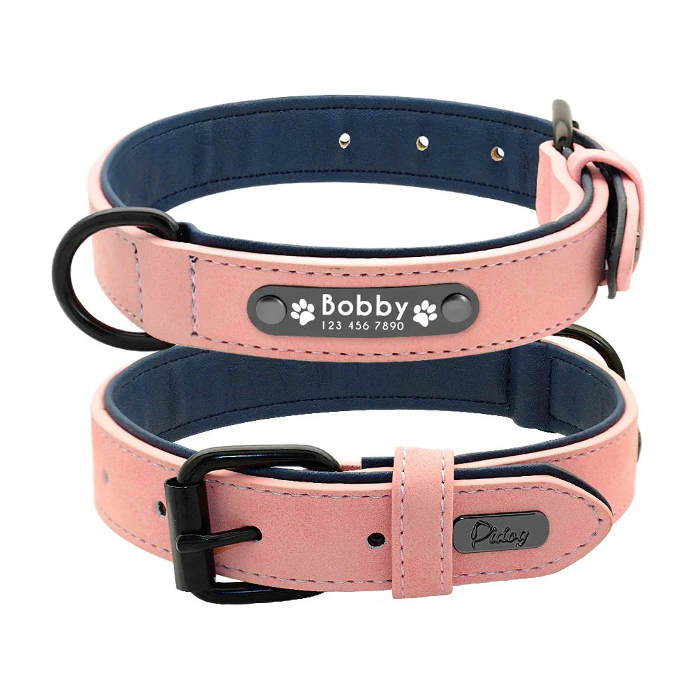 Personalized Dog Collar Leash Set Custom Leather Dog ID Collar Leash Lead For Small Medium Large Dogs Pitbull Bulldog Pugs