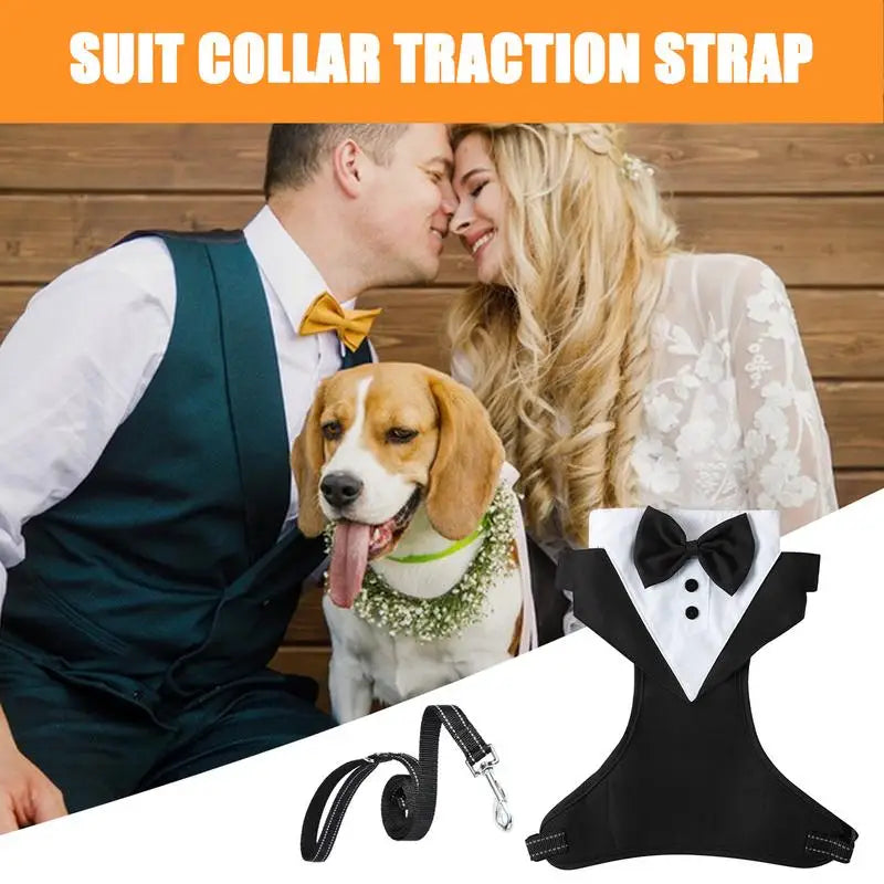 Dogs Tuxedo Wedding Party Suit Dog Formal Tuxedo with Bow Tie and Traction Rope Dog Outfit Wedding Attire Dog Tuxedo for Puppy