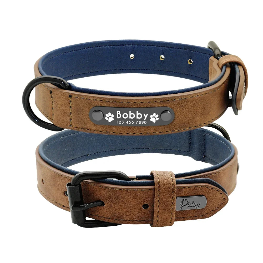 Personalized Dog Collar Leash Set Custom Leather Dog ID Collar Leash Lead For Small Medium Large Dogs Pitbull Bulldog Pugs