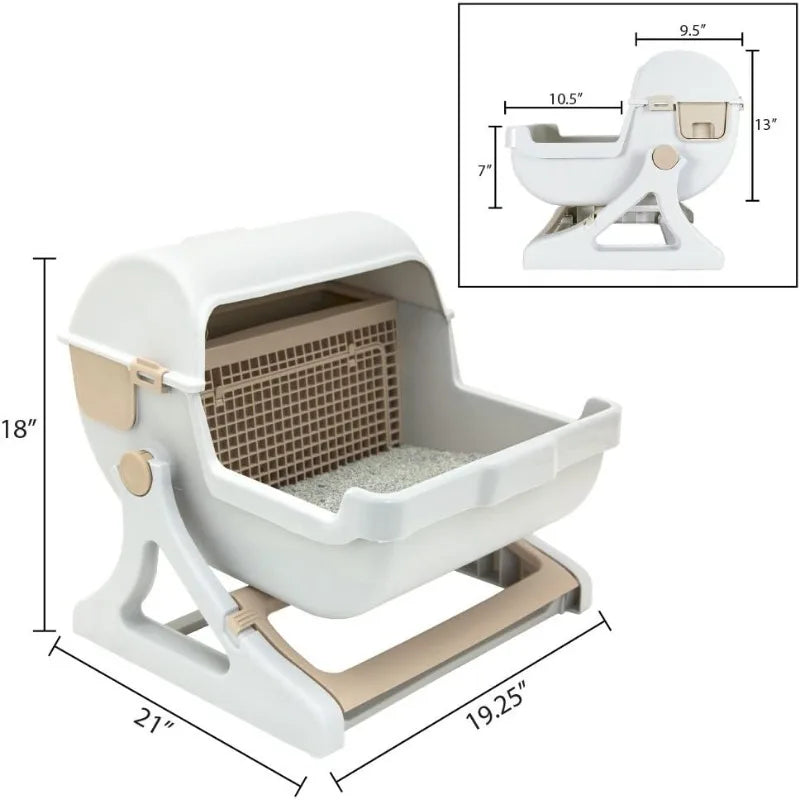 Le you pet semi-automatic quick cleaning cat litter box, Luxury cat toilet(white / milk brown)