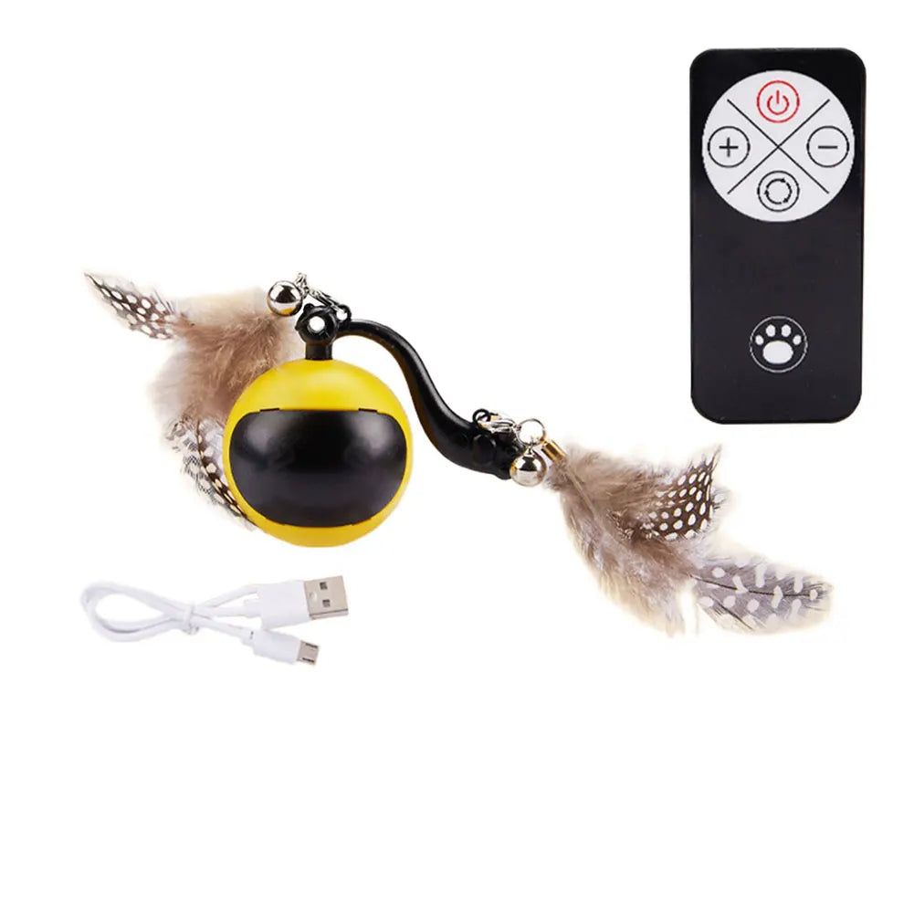 Cat Interactive Ball with Feather Tails And Sound Automatic Rolling Ball Interactive Cat Toy Ball for Cats and Kittens