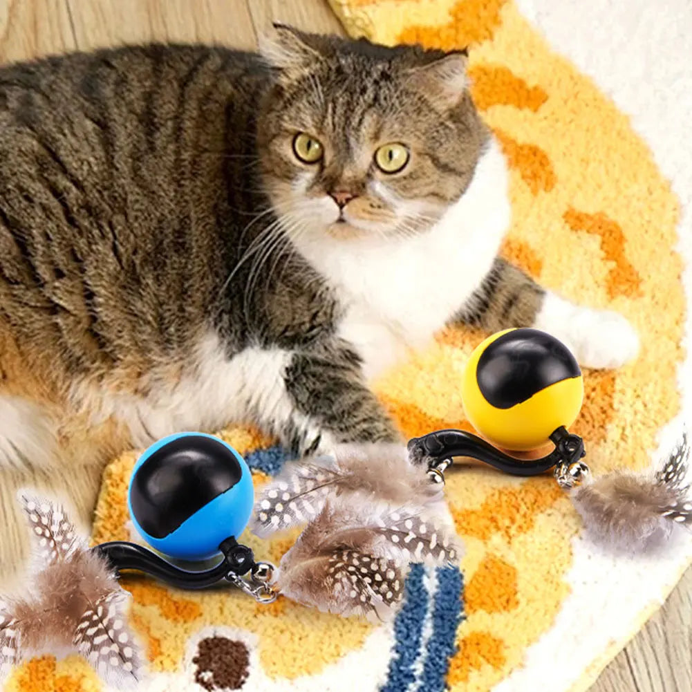 Cat Interactive Ball with Feather Tails And Sound Automatic Rolling Ball Interactive Cat Toy Ball for Cats and Kittens
