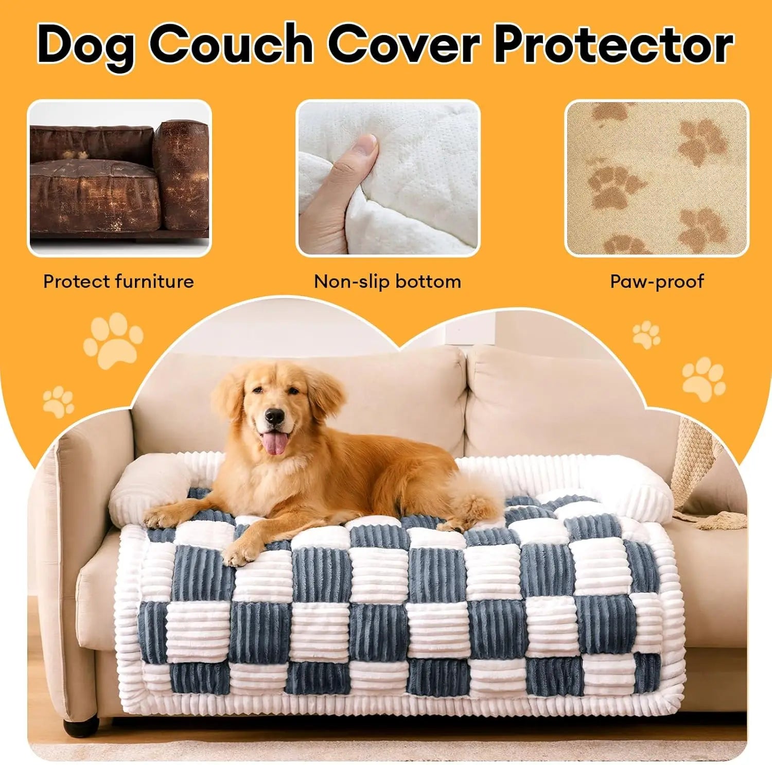 Pet Couch Covers For Sofa, Large Dog Couch Cover Protector Plush Pet Bed Mat For Furniture Protector, X-Large. Muted Grey