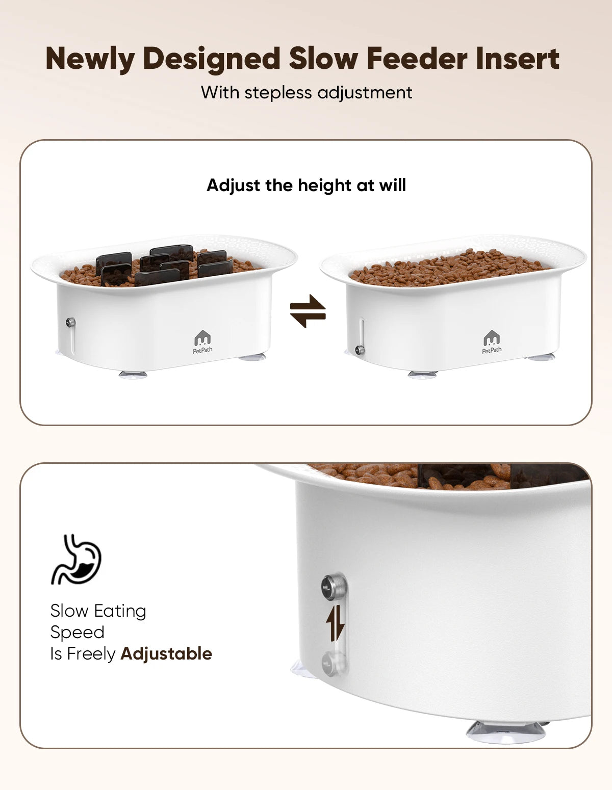 Slow Feeder Dog Bowl 4-Cup - Anti-Choke Non-Slip Suction Bowl, Adjustable Height Pet Food Dish for Small & Medium Dogs