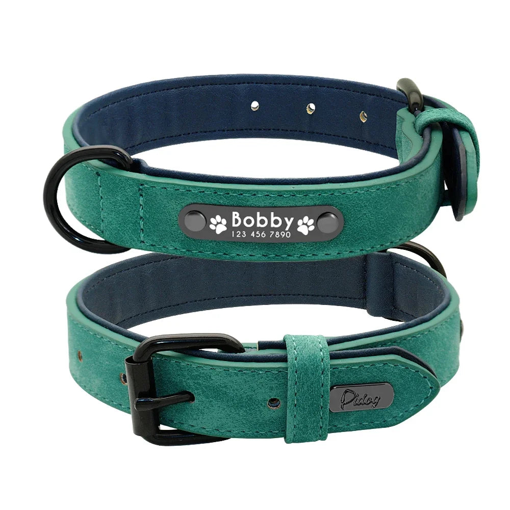 Personalized Dog Collar Leash Set Custom Leather Dog ID Collar Leash Lead For Small Medium Large Dogs Pitbull Bulldog Pugs