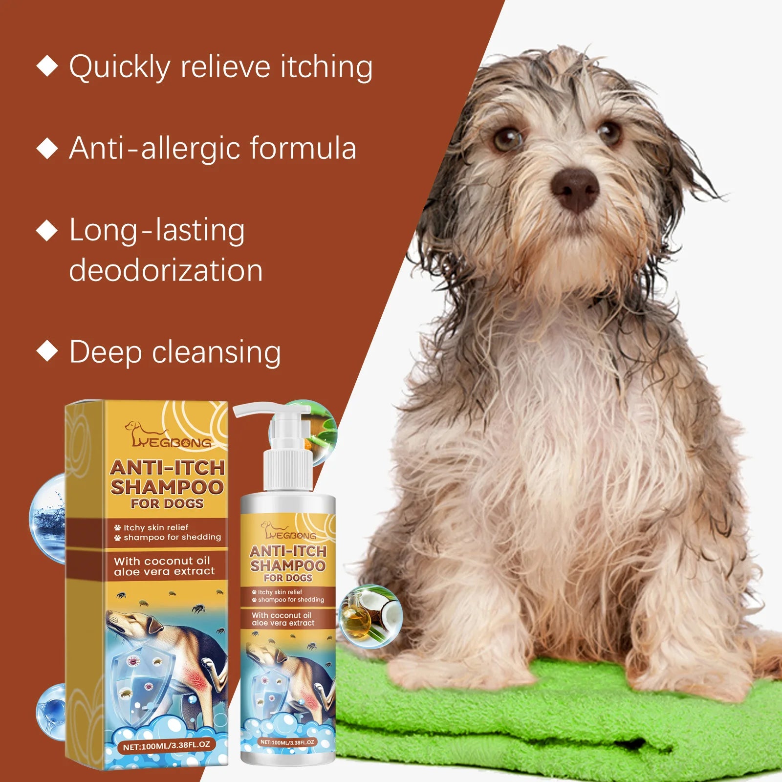 Yegbong 100ml Dog Relieve Itchy Shampoo Nourishing Hair Hydrating Cleansing Skin Smooth Fur Deodorant Soothe Pet Wash Shampoo