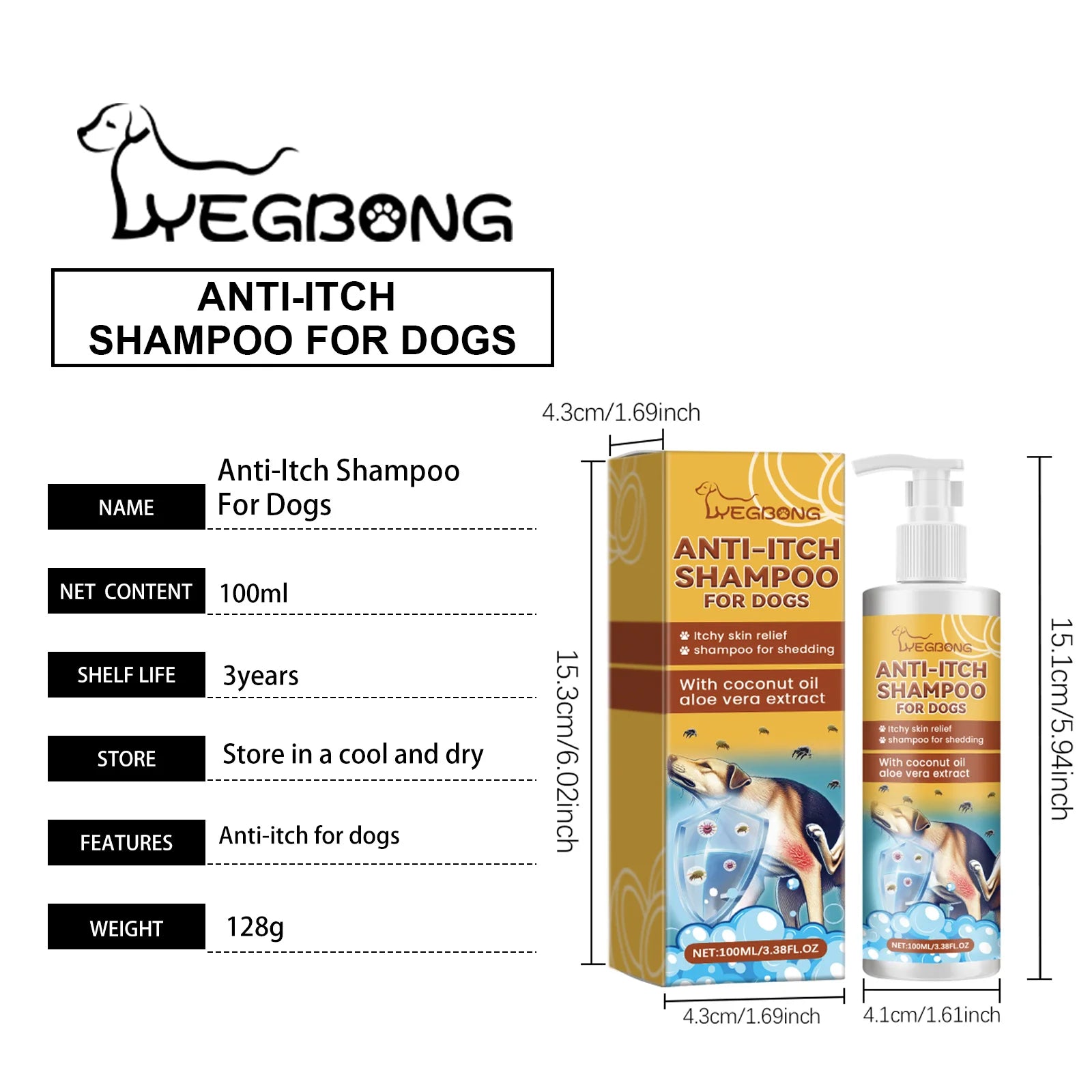 Yegbong 100ml Dog Relieve Itchy Shampoo Nourishing Hair Hydrating Cleansing Skin Smooth Fur Deodorant Soothe Pet Wash Shampoo