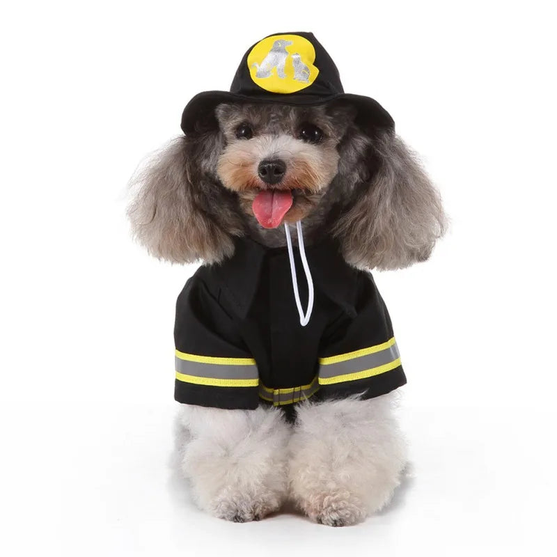 Funny Dog Clothes Fireman Pet Costume With Hat Flying Wizard Dog Costume For Halloween Day Pet Cosplay Dressing Up Costumes