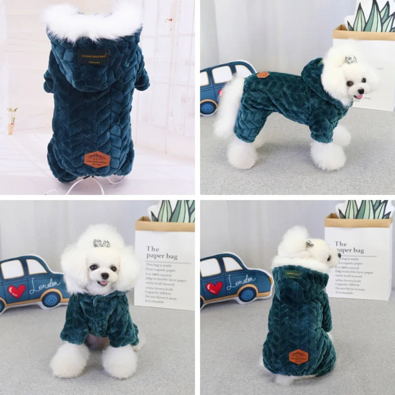 Winter Warm Pet Dog Clothes Corduroy Fleece Four Legs Jumpsuit Thicken Coat Jacket Pet Clothing For Teddy Dogs Costume