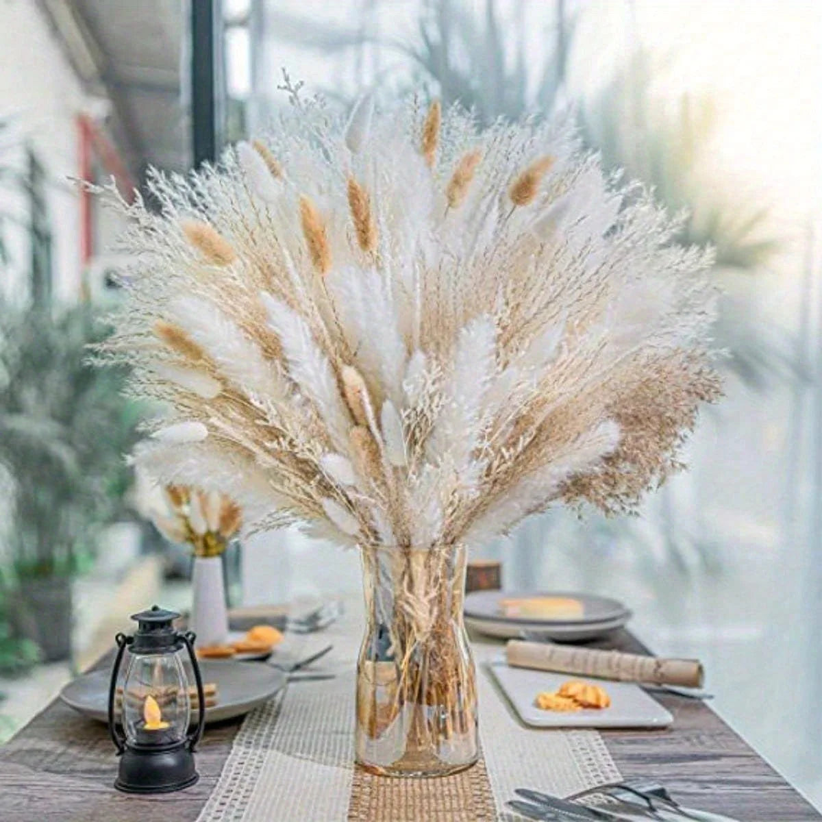 95Pcs Natural Dried Pampas Grass Bouquet for Home Decor Vase Filler Fluffy Dried Fall Pampas for Table Decor Wedding