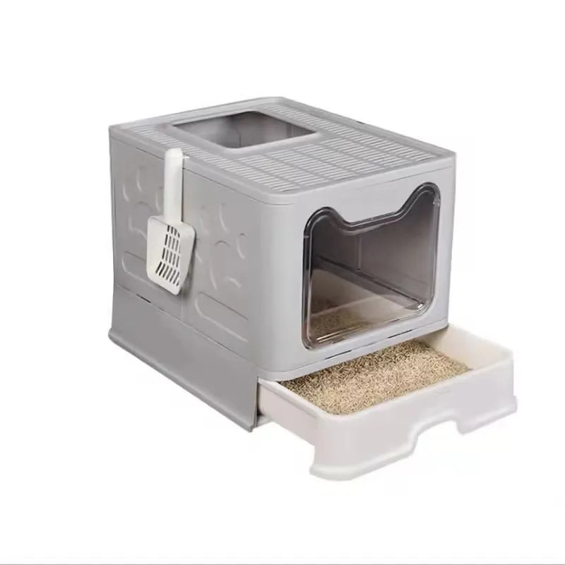 Collapsible Litter Pan with Lid, Enclosed Litter Pan, Top Entry Splash-Proof Cat Toilet, Easy to Clean, with Litter Scoop