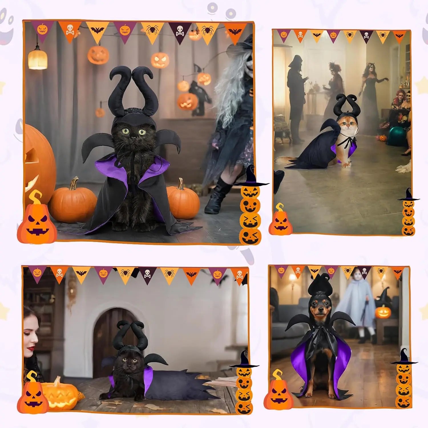 Halloween Witch-Shaped Costume cat Purple Vampire Cape Puppy Wizard Devil Horns Hat Pet Holiday Outfit for Small Middle-Sized Do