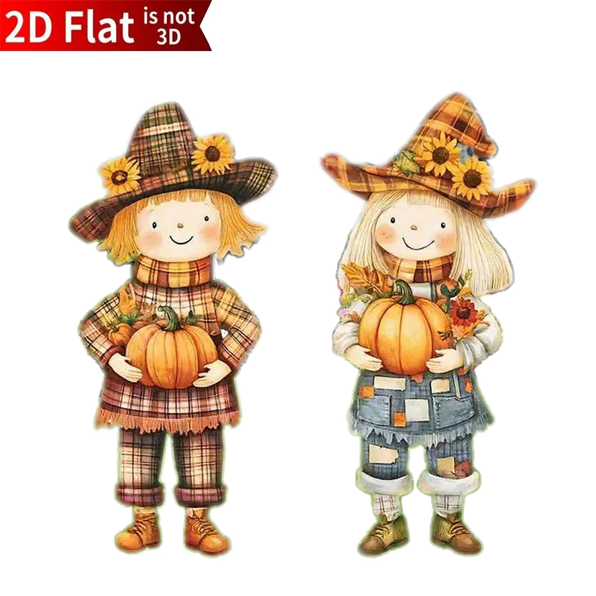 Set of 2 Thanksgiving Yard Stake Adorable Scarecrow Doll Figurines for Festive Garden Decorations