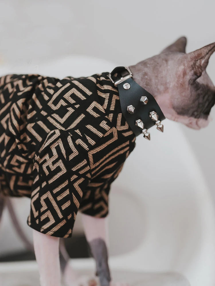 Sphynx Clothes for Cat Stretch Black Gold Cotton T-shirt For Devon Rex Soft Fashion Jumpsuit for Kittens Cat Costume