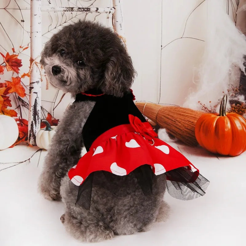 New Halloween Christmas Mickey Pet Costume Little Dog Cat Velvet Polka Dot Dress Cute Cartoon Cats Dogs Party Clothes Good Gifts