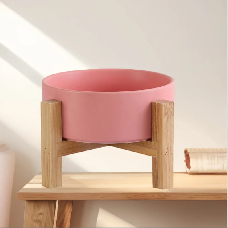 Elevated Ceramic Cat Bowl - Cat Food Bowl with Bamboo Stand - Elevated Dog Bowl for Puppies - Anti-Vomiting, No Stress