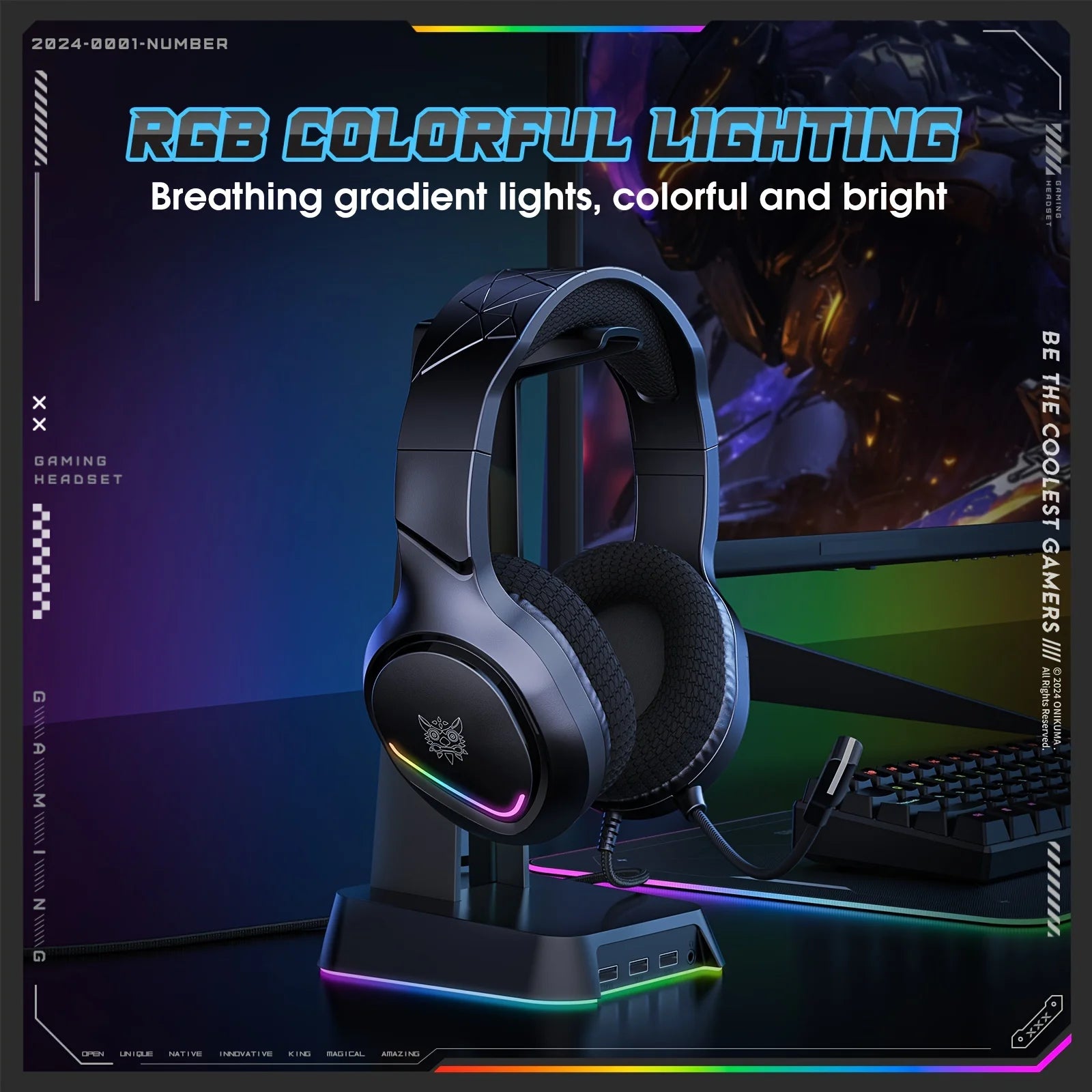 Onikuma X31 Gaming Headset Gaming headphones 3.5 mm speaker 50mm RGB power supports PC/Mobile/Console