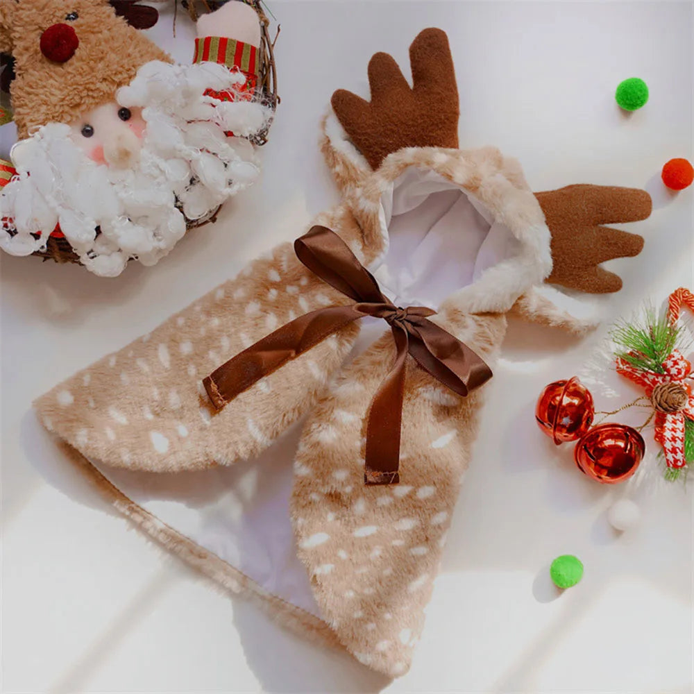 Christmas Pet Clothes Dog Elk Cloak X-mas Pet Costume Brown Deer Cat Clothes Winter Warm Puppy Cape for Cats Small Medium Dogs