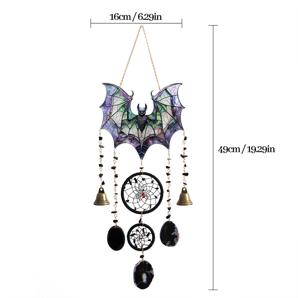 1 pc 2D Flat Pumpkin, Bat, Witch Stained Acrylic with Agate PendantWindow Hanging Horror Sun Catcher Decor Halloween Suncatchers
