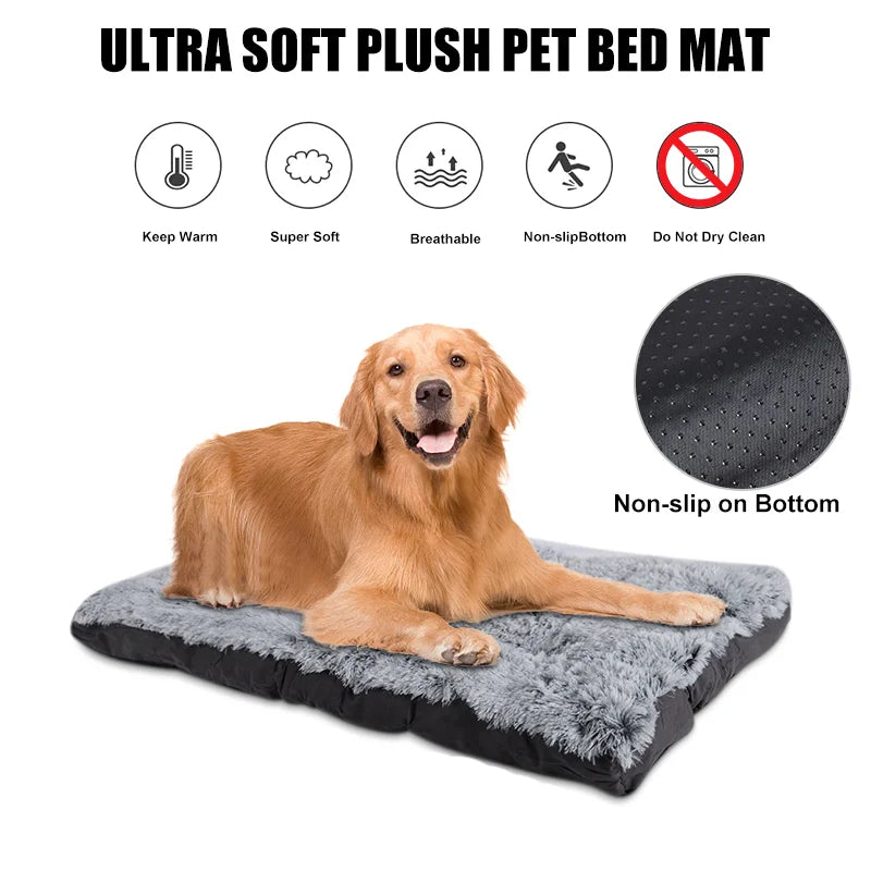 Washable Dog Bed Deluxe Plush Dog Crate Beds Comfortable Kennel Pet Bed, Anti-Slip Pet Sleeping Mat for Medium, Small Dogs, Gray