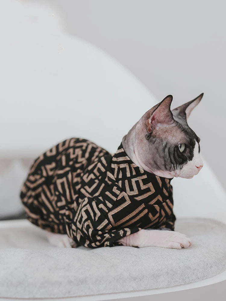 Sphynx Clothes for Cat Stretch Black Gold Cotton T-shirt For Devon Rex Soft Fashion Jumpsuit for Kittens Cat Costume