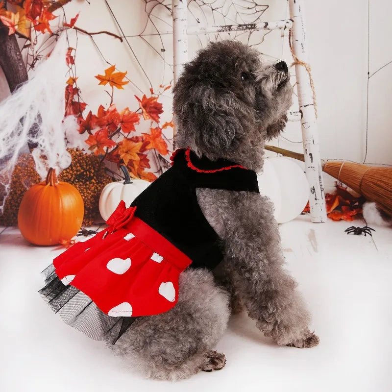 New Halloween Christmas Mickey Pet Costume Little Dog Cat Velvet Polka Dot Dress Cute Cartoon Cats Dogs Party Clothes Good Gifts