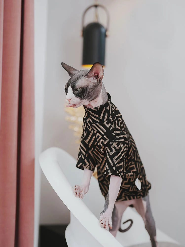 Sphynx Clothes for Cat Stretch Black Gold Cotton T-shirt For Devon Rex Soft Fashion Jumpsuit for Kittens Cat Costume