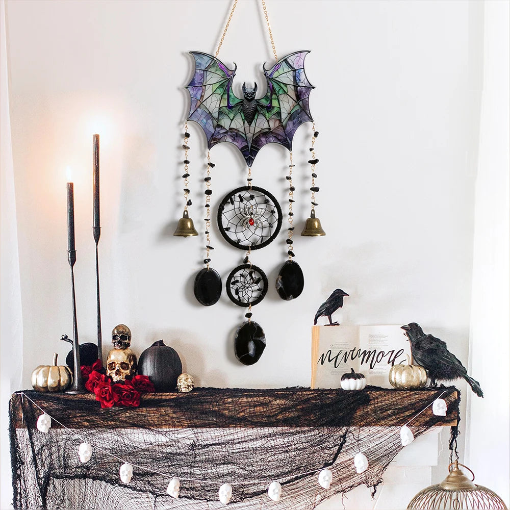 1 pc 2D Flat Pumpkin, Bat, Witch Stained Acrylic with Agate PendantWindow Hanging Horror Sun Catcher Decor Halloween Suncatchers