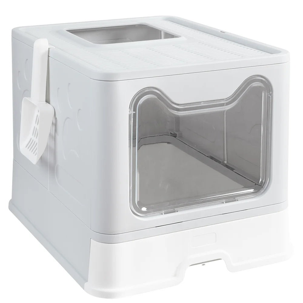 Large Cat Litter Box with Lid Covered Top Entry Front Door Cat Litter Tray Foldable Kitty Litter Box Litter Scoop Drawer Type