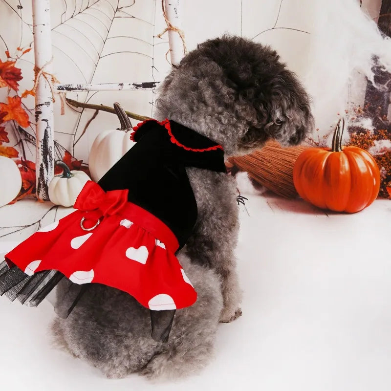 New Halloween Christmas Mickey Pet Costume Little Dog Cat Velvet Polka Dot Dress Cute Cartoon Cats Dogs Party Clothes Good Gifts