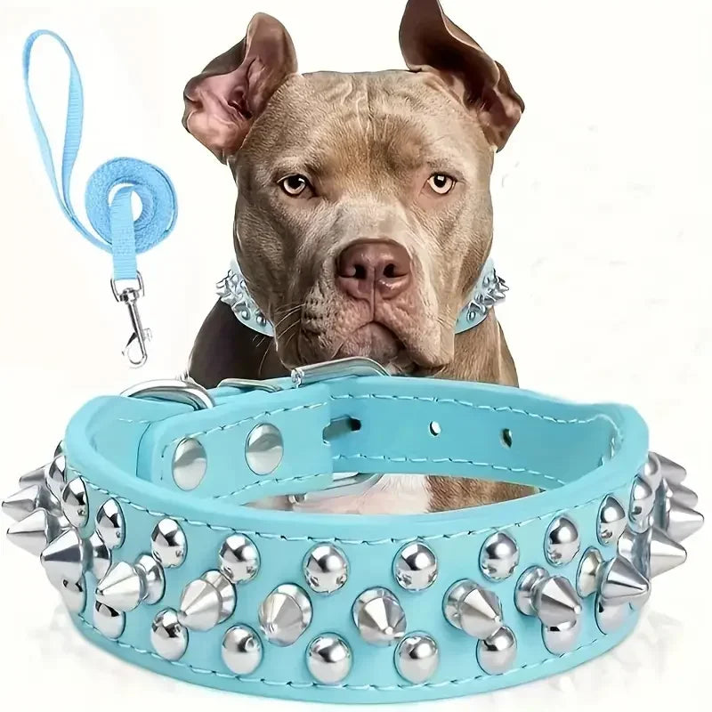 Spiked Dog Collar And Leash Set, Rivet Leather Dog Collar Adjustable Dog Collar For Outdoor Walking Dogs stuff Dog harness leash