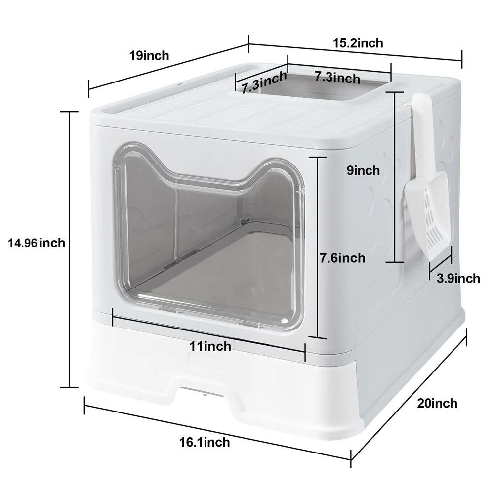 Large Cat Litter Box with Lid Covered Top Entry Front Door Cat Litter Tray Foldable Kitty Litter Box Litter Scoop Drawer Type