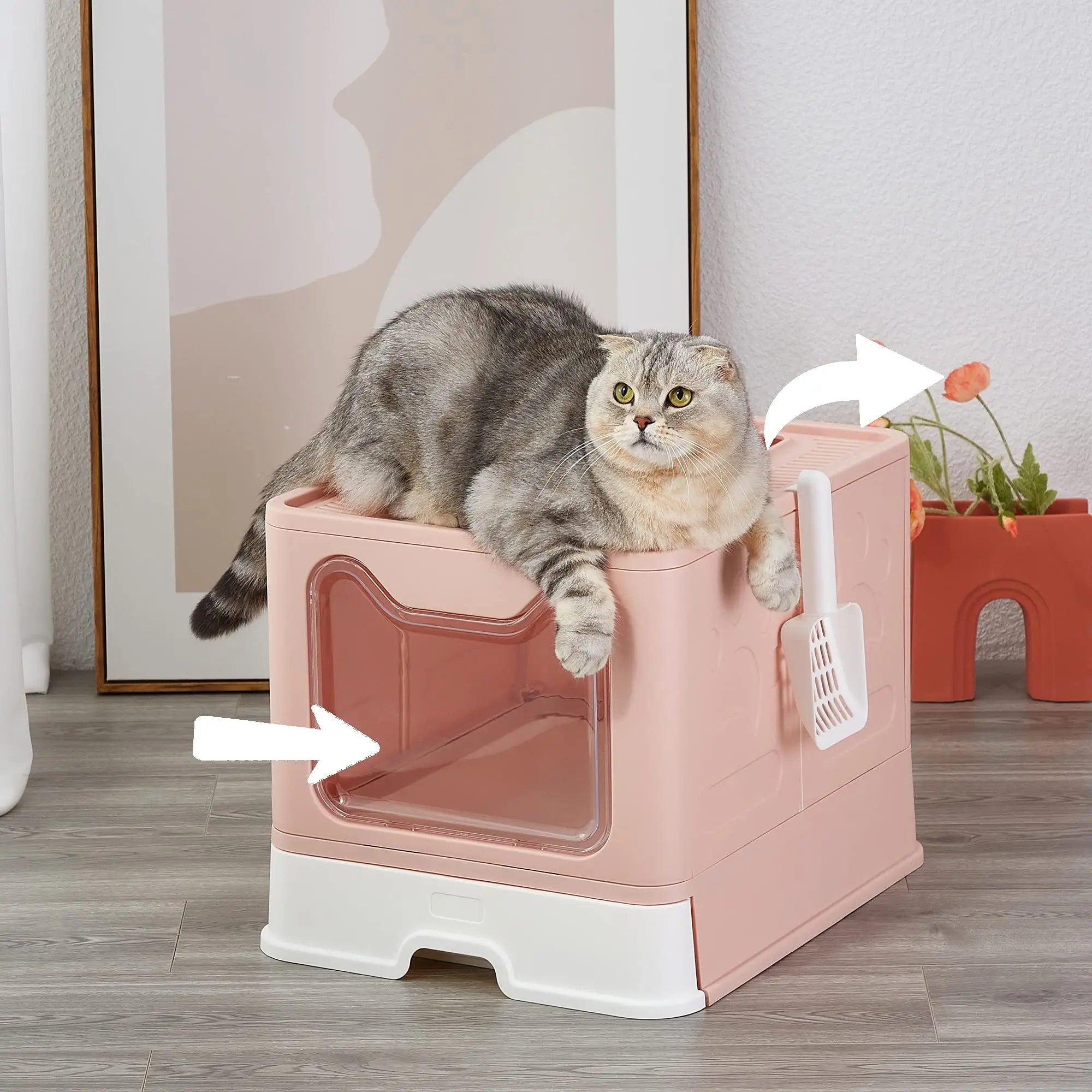 Collapsible Litter Pan with Lid, Enclosed Litter Pan, Top Entry Splash-Proof Cat Toilet, Easy to Clean, with Litter Scoop