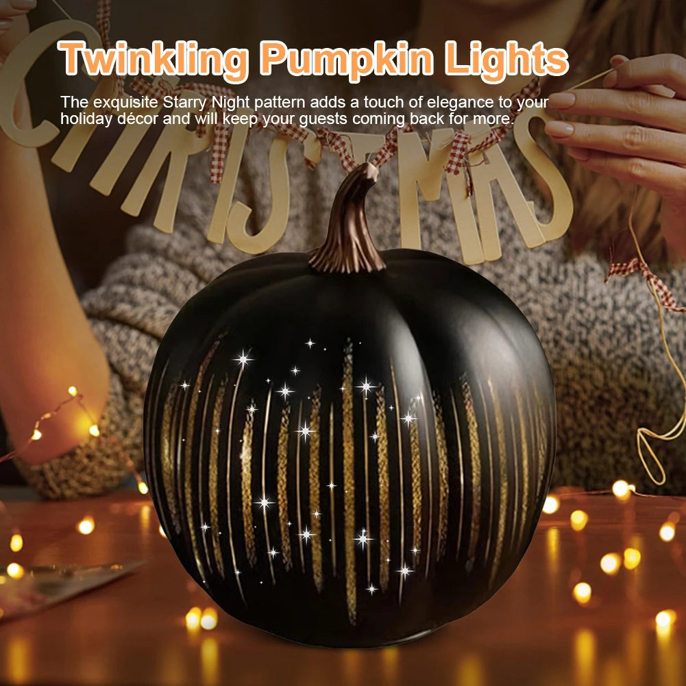 Twinkle Light Pumpkins with Timer Starry Night Pumpkins Glass Halloween Pumpkin Lamp Light for Home Bedroom Bathroom Hallway