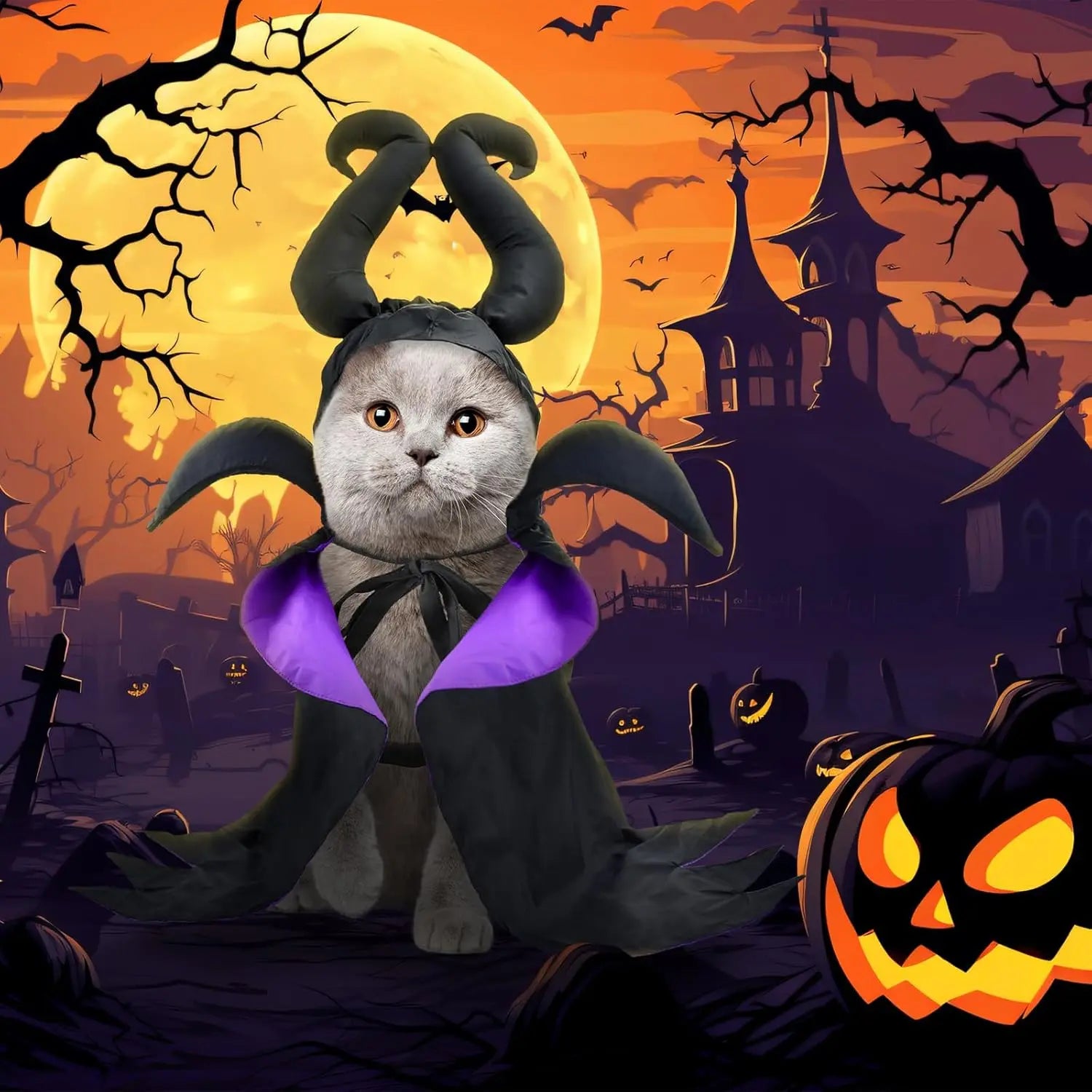 Halloween Witch-Shaped Costume cat Purple Vampire Cape Puppy Wizard Devil Horns Hat Pet Holiday Outfit for Small Middle-Sized Do