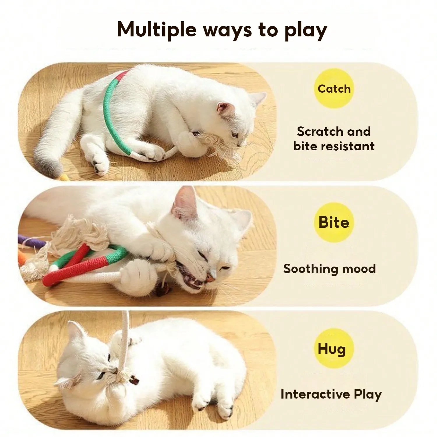 Cotton Rope Toys, 27.55Inches Color Blocking Cotton Rope Toys, Safe Cat Toys Teething Chew For Boredom And Stimulating