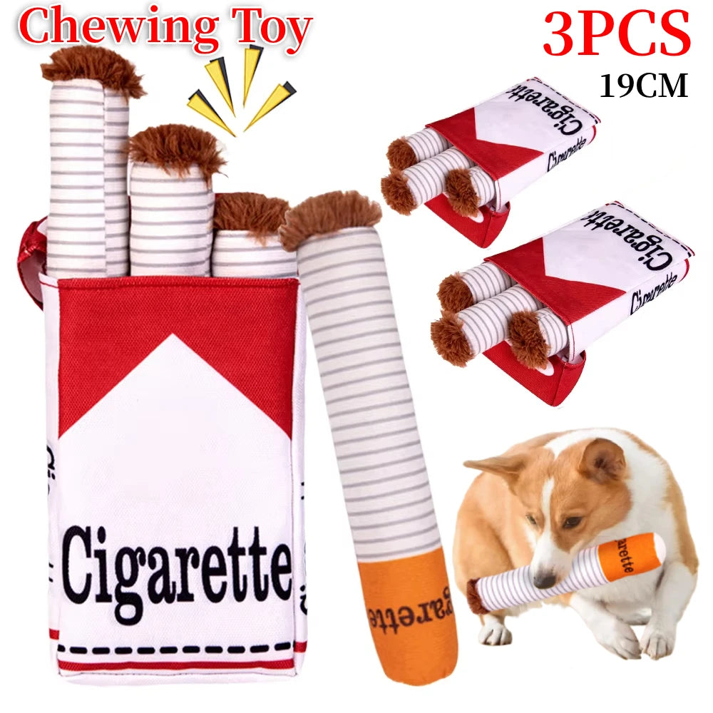 Cigarettes Dog Toy Imitation Cigar Chew Toy Interactive Plush Dog Chew Toy Funny Stuffed Dog Toys Novelty for Chewing Teething