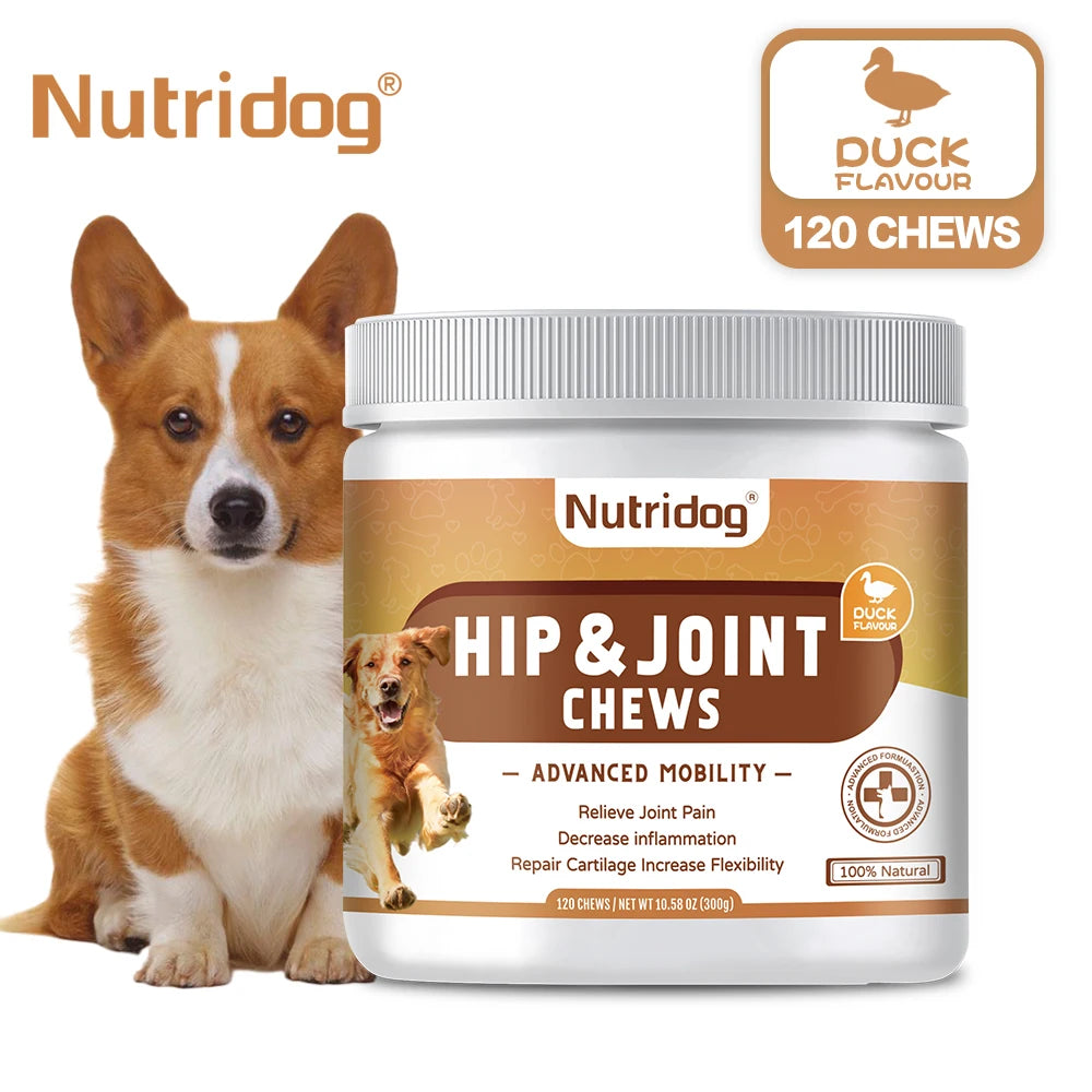 Hip and Joint Supplement for Dogs with Glucosamine, Chondroitin & MSM - Duck Flavor Joint Care Chews(Duck)