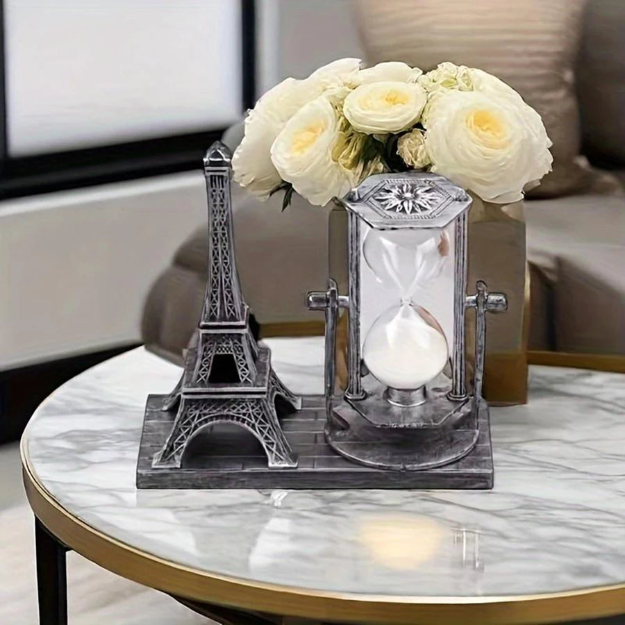 Vintage Eiffel Tower Hourglass Figurine - Creative Indoor Decor and Office Desk Ornament, Perfect for Home, Festivals