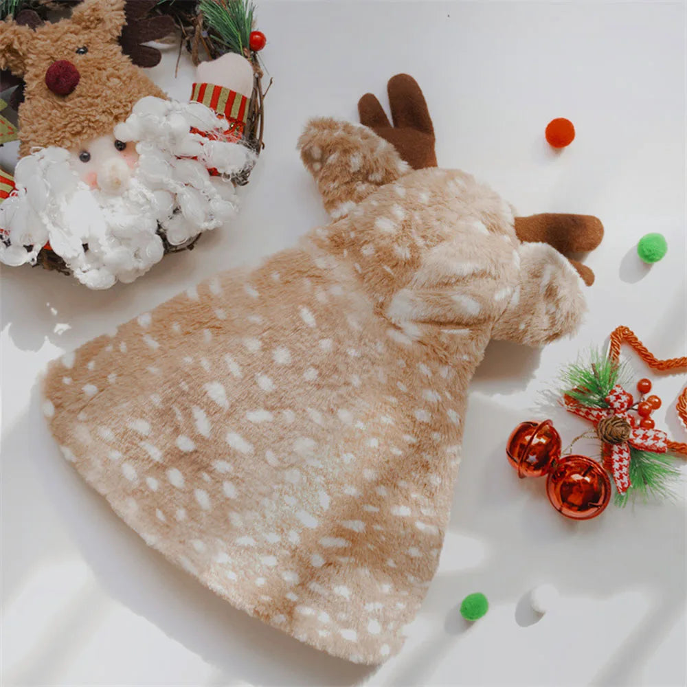 Christmas Pet Clothes Dog Elk Cloak X-mas Pet Costume Brown Deer Cat Clothes Winter Warm Puppy Cape for Cats Small Medium Dogs