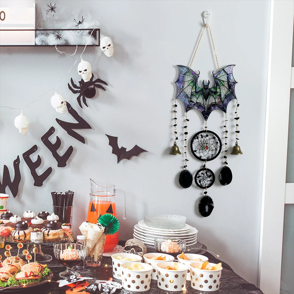 1 pc 2D Flat Pumpkin, Bat, Witch Stained Acrylic with Agate PendantWindow Hanging Horror Sun Catcher Decor Halloween Suncatchers